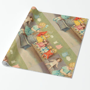 Dolly Laundry Girl Vintage Playing Dolls Cute Wrapping Paper