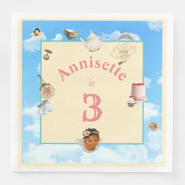 Dolly Tea Party 8" Napkin - Black Angel (Front)