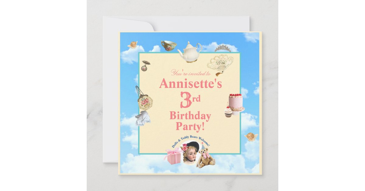 Dolly Tea Party Birthday Invitation | Zazzle