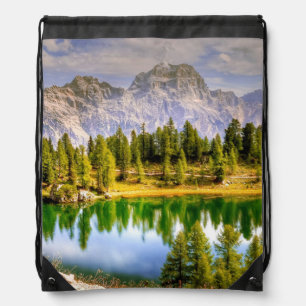Dolomite Mountains and Lake Stunning Landscape Drawstring Bag