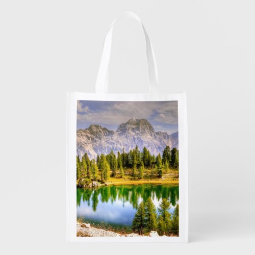 Dolomite Mountains and Lake Stunning Landscape Grocery Bag