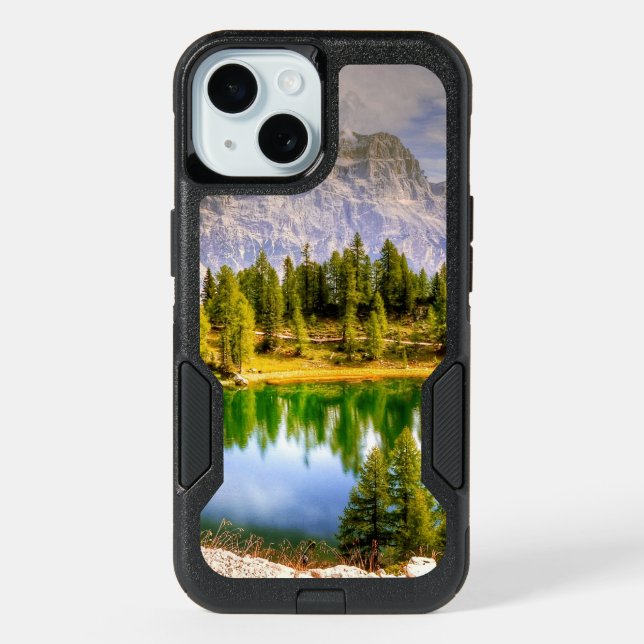Dolomite Mountains and Lake Stunning Landscape iPhone 15 Case (Back)