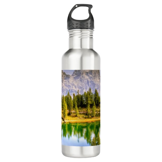 Dolomite Mountains and Lake Stunning Landscape Stainless Steel Water Bottle (Front)