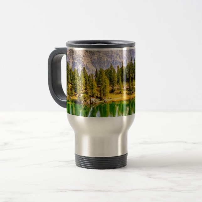 Dolomite Mountains and Lake Stunning Landscape Travel Mug (Front Left)