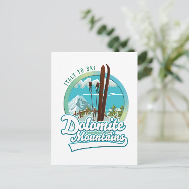 Dolomite mountains Italy ski logo  Postcard (Standing Front)