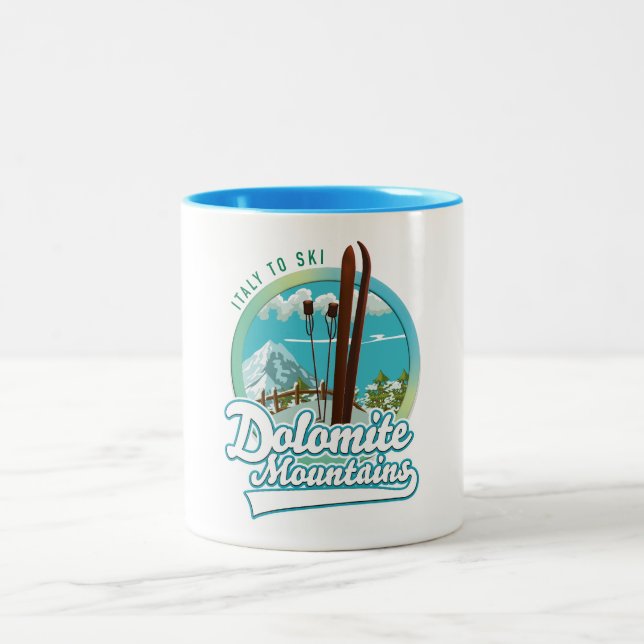 Dolomite mountains Italy ski logo  Two-Tone Coffee Mug (Center)