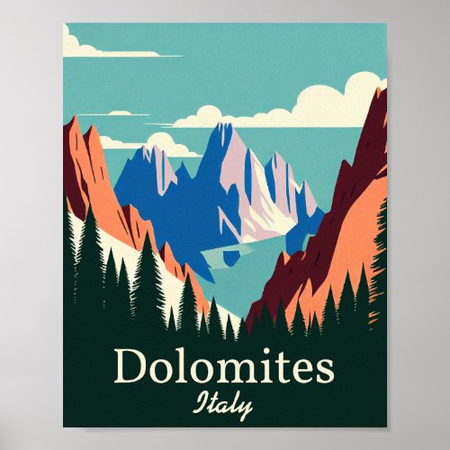 Dolomites Italy Minimalist Vintage Art Poster