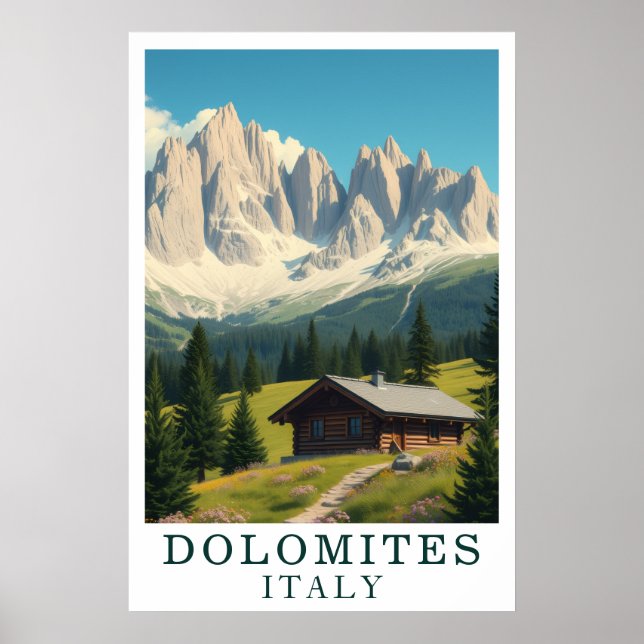 Dolomites Italy Mountain Alpine Cabin Art Poster (Front)