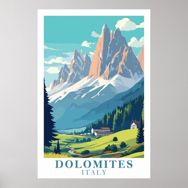 Dolomites Italy Retro Travel Mountain Alpine Art Poster (Front)