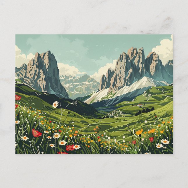 Dolomites, Italy Retro Travel Postcard (Front)