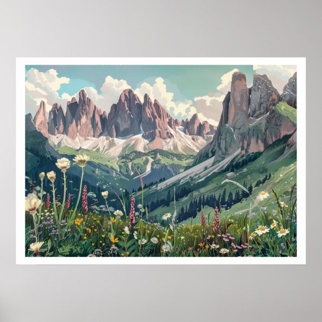 Dolomites, Italy Retro Travel Poster (Front)