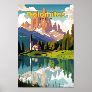 Dolomites Italy Travel Art Vintage Illustration Poster
