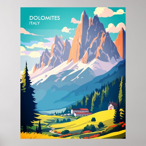 Dolomites Italy Vintage Travel Poster