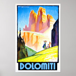 Dolomites Italy vintage travel Poster