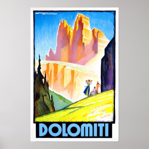 Dolomites Italy vintage travel Poster