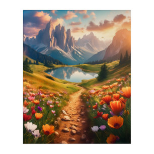 Dolomites Lake Vintage-Style Travel 16x20 Acrylic Print