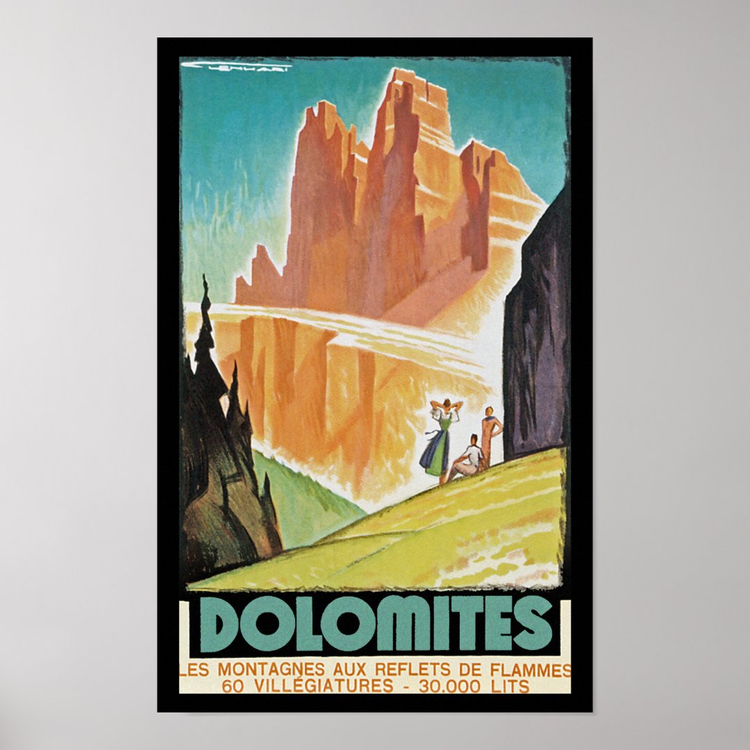 Affiche XXL Mid Century Dolomites – 180x100 Cm, Toile/verre, Paysage Montagne, Bauhaus