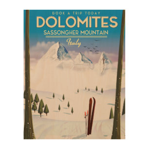 Dolomites  Sassongher Mountain Italy travel poster