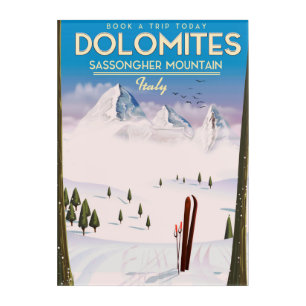 Dolomites  Sassongher Mountain Italy travel poster Acrylic Print