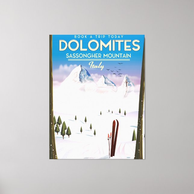 Dolomites  Sassongher Mountain Italy travel poster Canvas Print (Front)