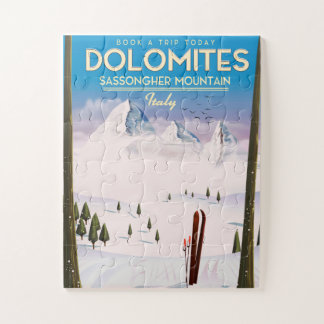 Dolomites Sassongher Mountain Italy travel poster Jigsaw Puzzle