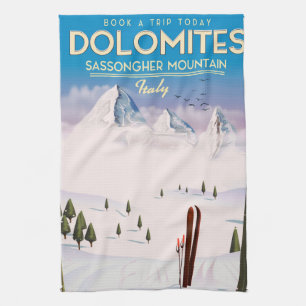 Dolomites  Sassongher Mountain Italy travel poster Kitchen Towel