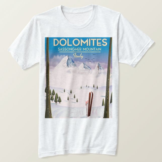 Dolomites  Sassongher Mountain Italy travel poster T-Shirt (Design Front)