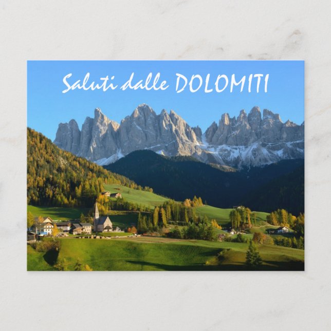 Dolomites village in fall italian text postcard (Front)