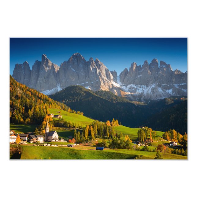Dolomites village in fall photo print (Front)