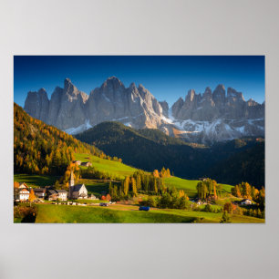 Dolomites village in fall poster