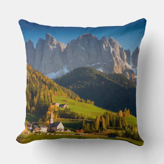 Dolomites village in fall throw pillow (Front)