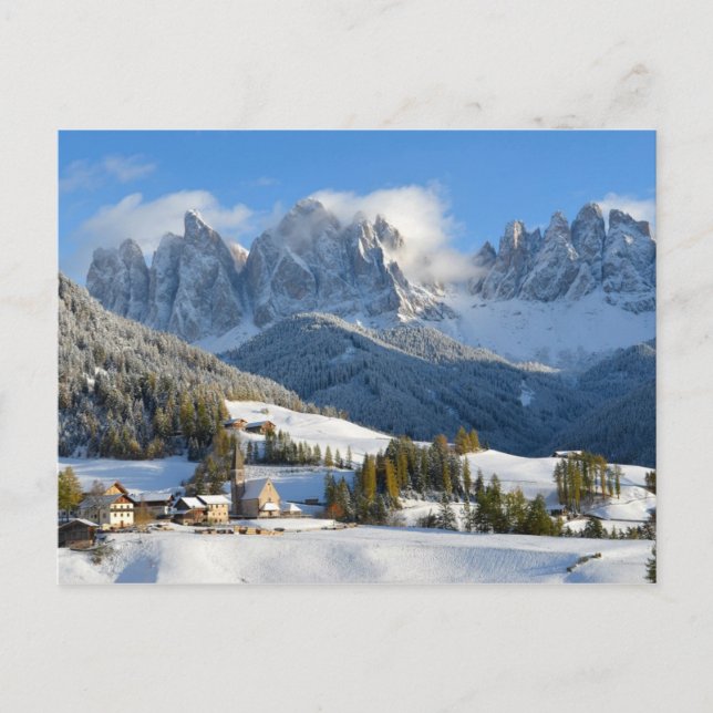 Dolomites village in winter postcard (Front)