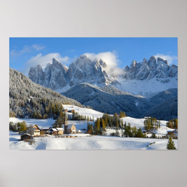 Dolomites village in winter poster (Front)
