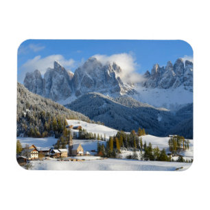 Dolomites village in winter rectangular magnet