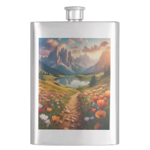 Dolomites Vintage-Style Travel Poster with Lake Flask