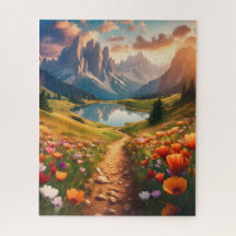 Dolomites Vintage-Style Travel Poster with Lake