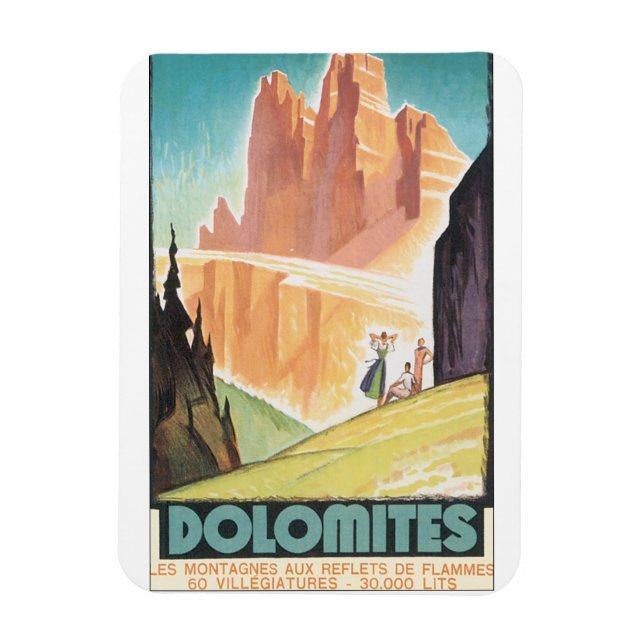 Dolomites Vintage Travel Poster Magnet (Vertical)