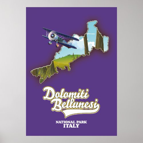 dolomiti bellunesi italy national park map poster