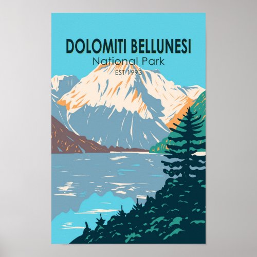 Dolomiti Bellunesi National Park Italy Vintage  Poster