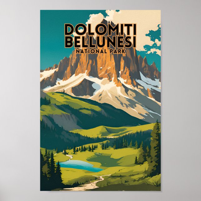 Dolomiti Bellunesi National Park Vintage Travel Poster (Front)