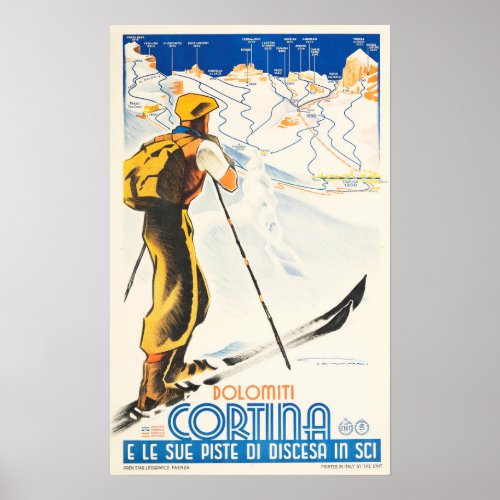 DOLOMITI CORTINA and its Ski Slopes Italy Winter Poster