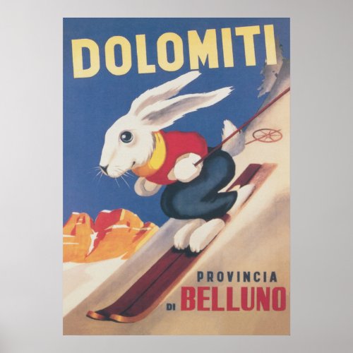 Dolomiti Ski Bunny Vintage Poster