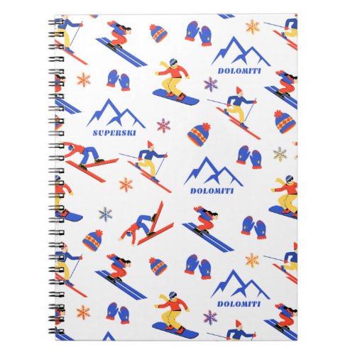 Dolomiti Superski Italy Ski Snowboard Pattern Notebook
