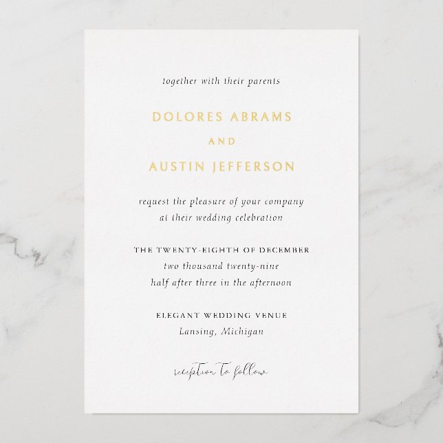 Dolores Classic Elegant Wedding Foil Invitation (Front)