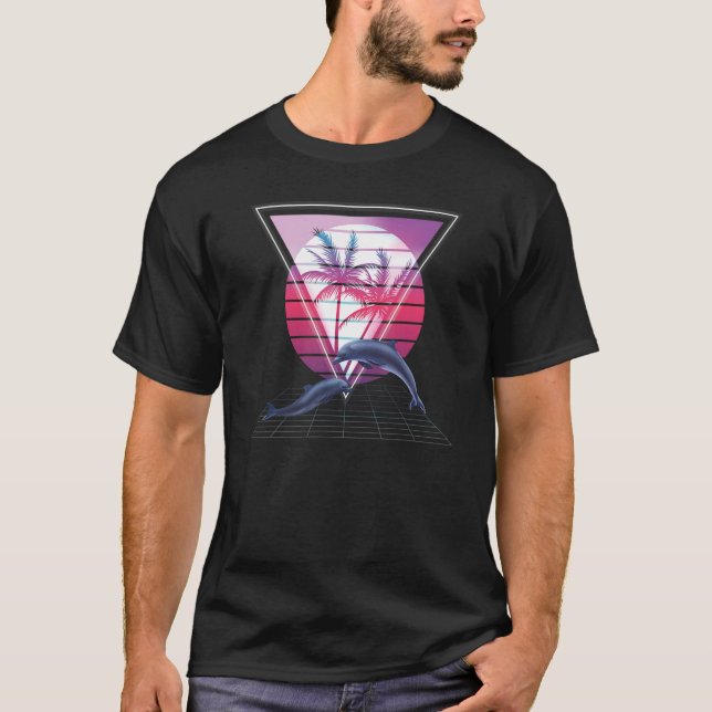 Dolphin 80s Hypnotic Triangle Sunset 80s & 90s Aes T-Shirt (Front)