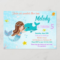 Dolphin and Mermaid birthday invitation Under sea