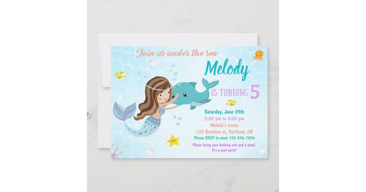 Dolphin And Mermaid Birthday Invitation Under Sea Zazzle Com