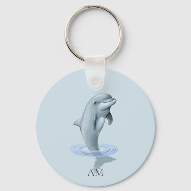 Dolphin and Monogram on Light Blue Keychain (Front)