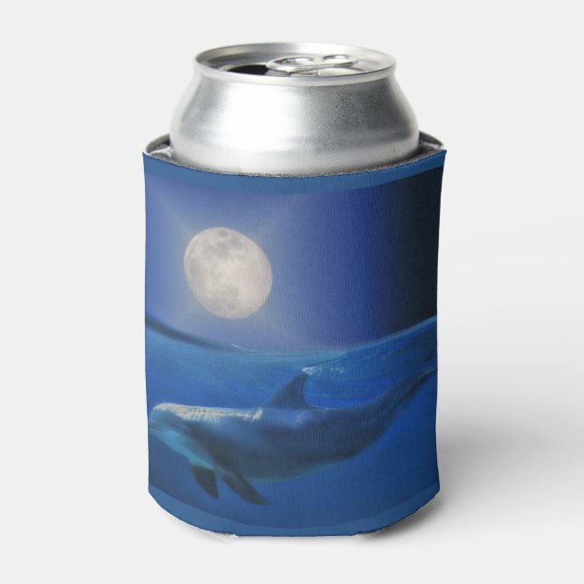 Dolphin and Moon Cozy Can Cooler (Can Front)