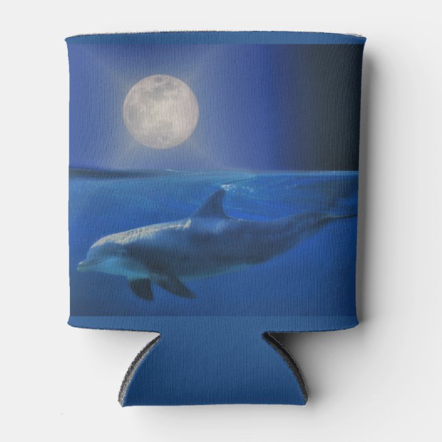 Dolphin and Moon Nautical Can Cooler (Front)